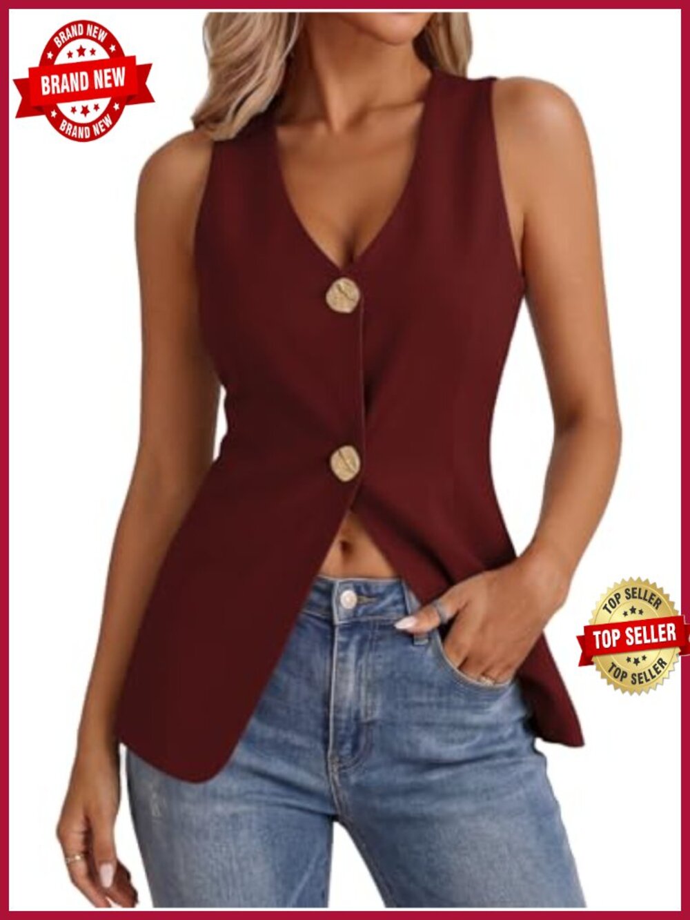 Sleeveless Vest Top Double Breasted V Neck Slim Suit Waistcoat Business Casual
